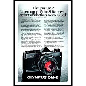 1981 Olympus OM-2 Compact 35mm SLR Camera Vintage Print Ad Film Photography Art